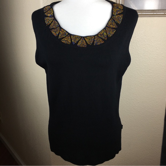 BCBGMAXAZRIA Black Cardigan & Shell Sweater Beaded Diamond Design Size M - Picture 7 of 16